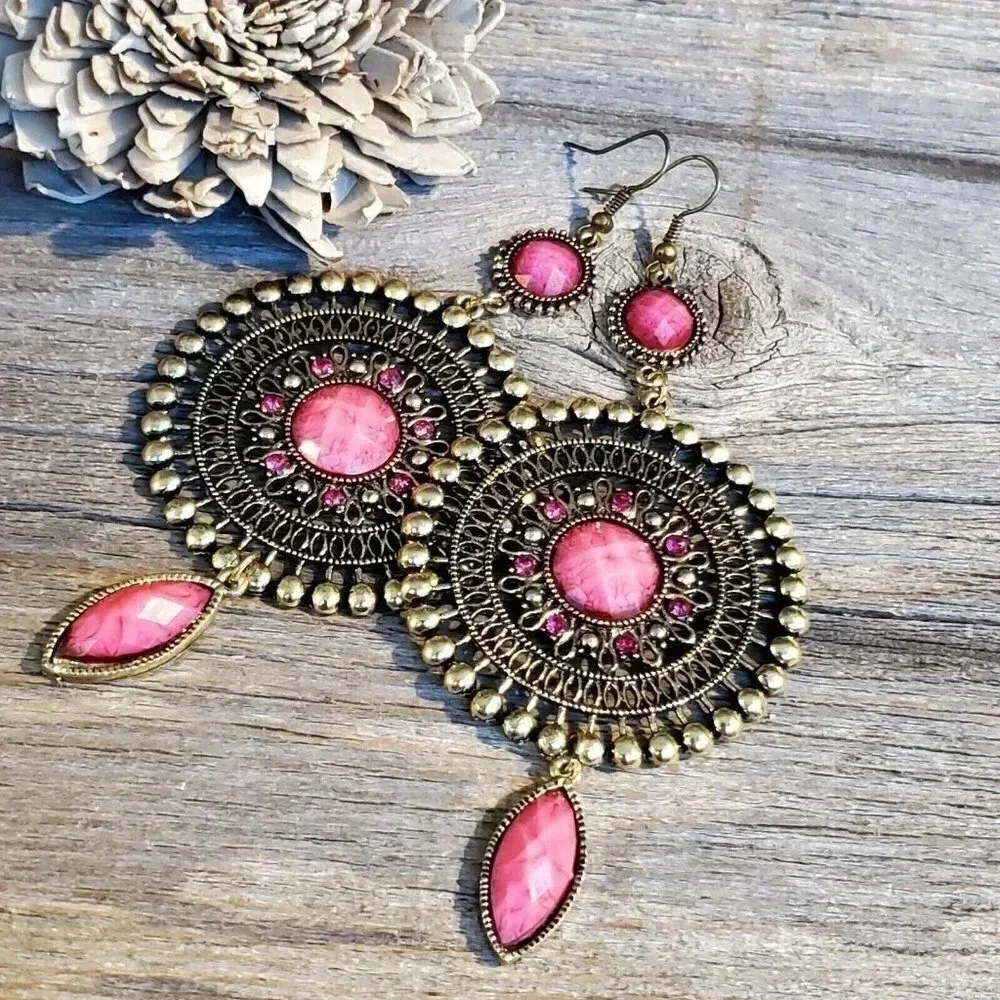 Vintage Neo Victorian Glam Long Faux Stone Dangle Earrings